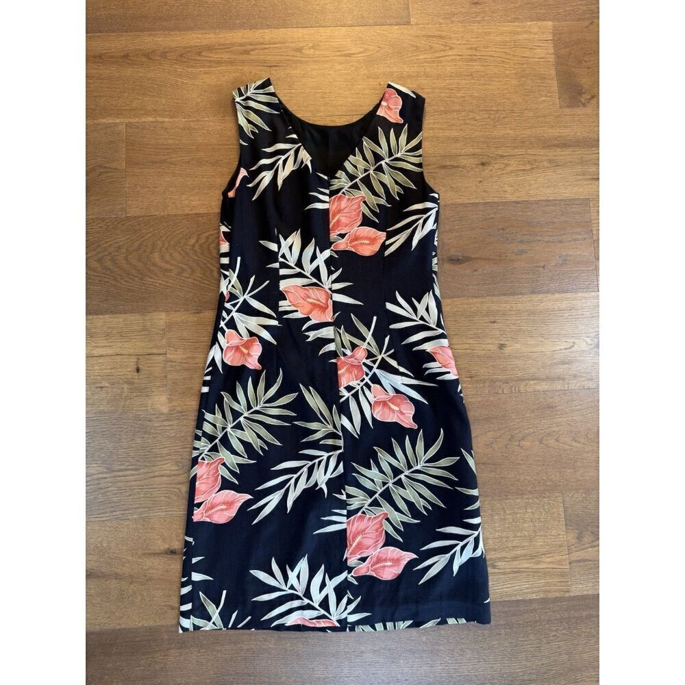 Vintage Tommy Bahama BlackFloral 100% Silk Dress Size 4 - Picture 6 of 10
